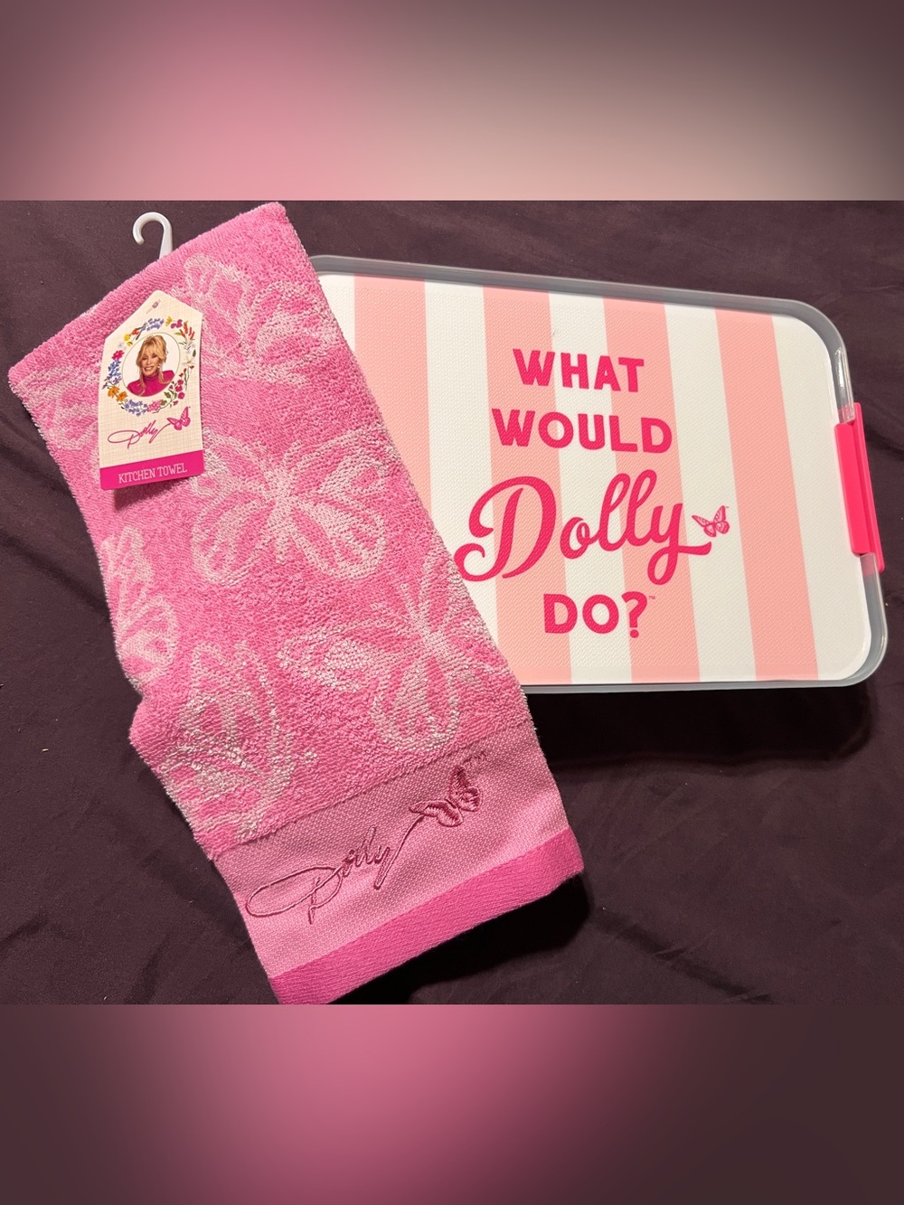 🦋 Dolly Parton Butterfly Collection Kitchen Towel & Snack Box Lot